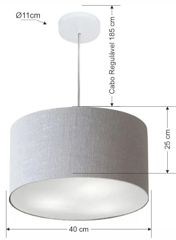 Lustre Pendente Cilíndrico Md-4099 Cúpula em Tecido 40x25cm Rustico Cinza - Bivolt