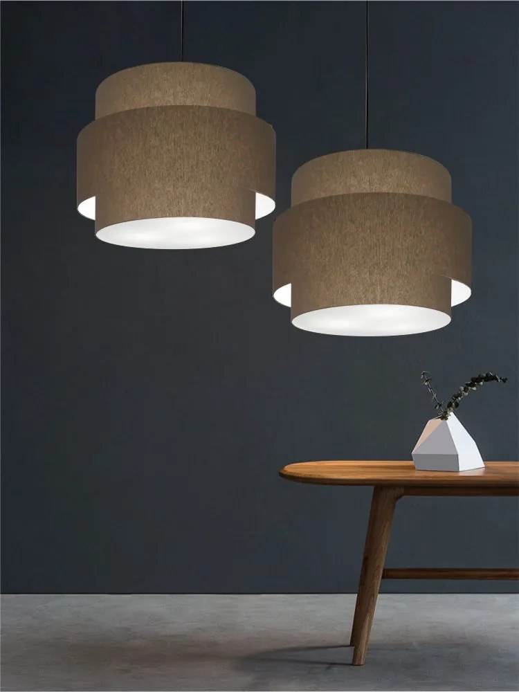 Lustre Pendente Cilíndrico Md-4384 Cúpula em Tecido Caqui Tam 50cm