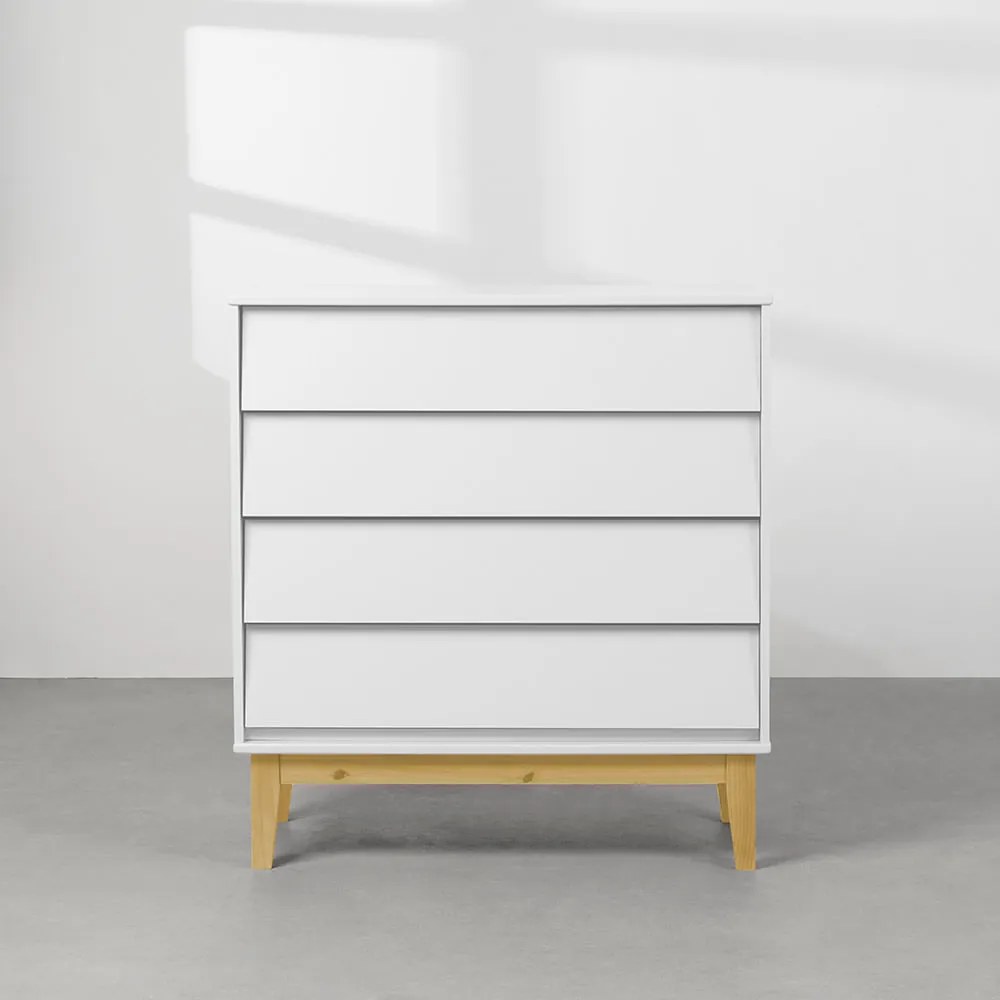 Cômoda Noah 4 Gavetas com Pés Square Natural - Branco Fosco