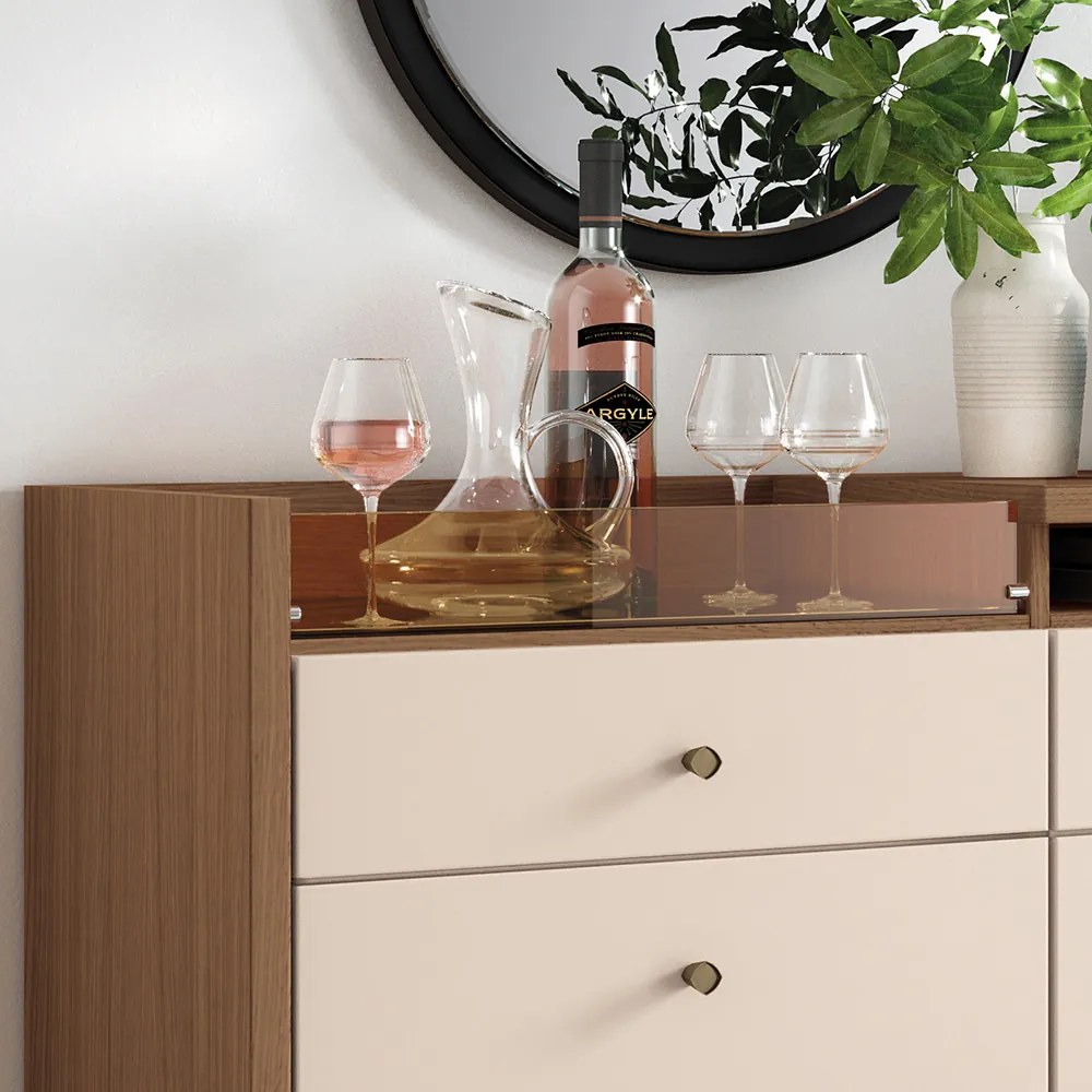Balcão Aparador Buffet 2 Portas Emili H01 - D'Rossi - Castanho e Off White