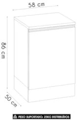 Balcão de Cozinha 58cm 1 Porta Grace Carvalho Oak/Off White Z44 - Mpoz