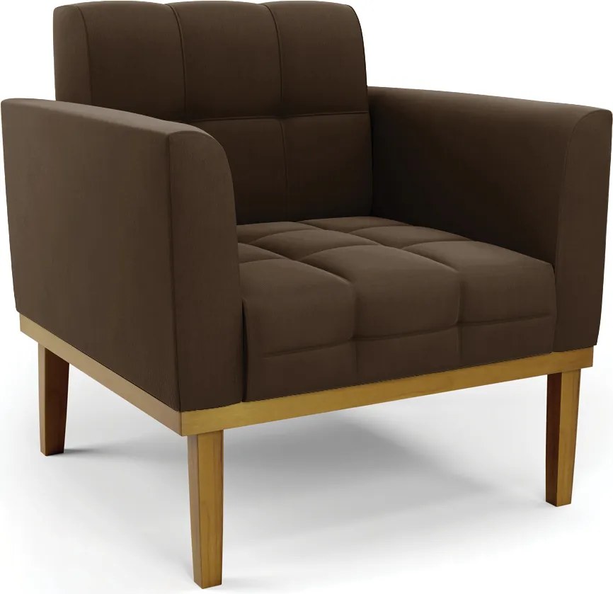 Poltrona Decorativa Karen Pés Fixo em Madeira Castanho Suede Marrom 19 - Gran Belo