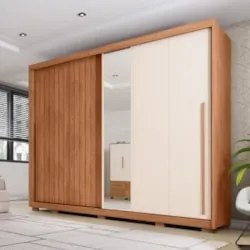 Guarda Roupa Casal 270cm Com Espelho Sabin Freijó/Off C01 - Mpozenato