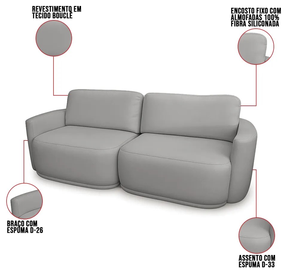 Sofá 2 Lugares Orgânico 194cm Modulado para Sala Brumma Bouclê  K01 - D'Rossi - Cinza