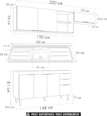 Armário de Cozinha CP03 Com Pia 150cm Pérola Z34 Branco     - Mpozenat