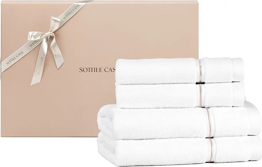 Kit Toalhas de Banho 04 Pçs Kacyumara 100% Algodão Lázio c/ Caixa de Presente   Branco e Fend