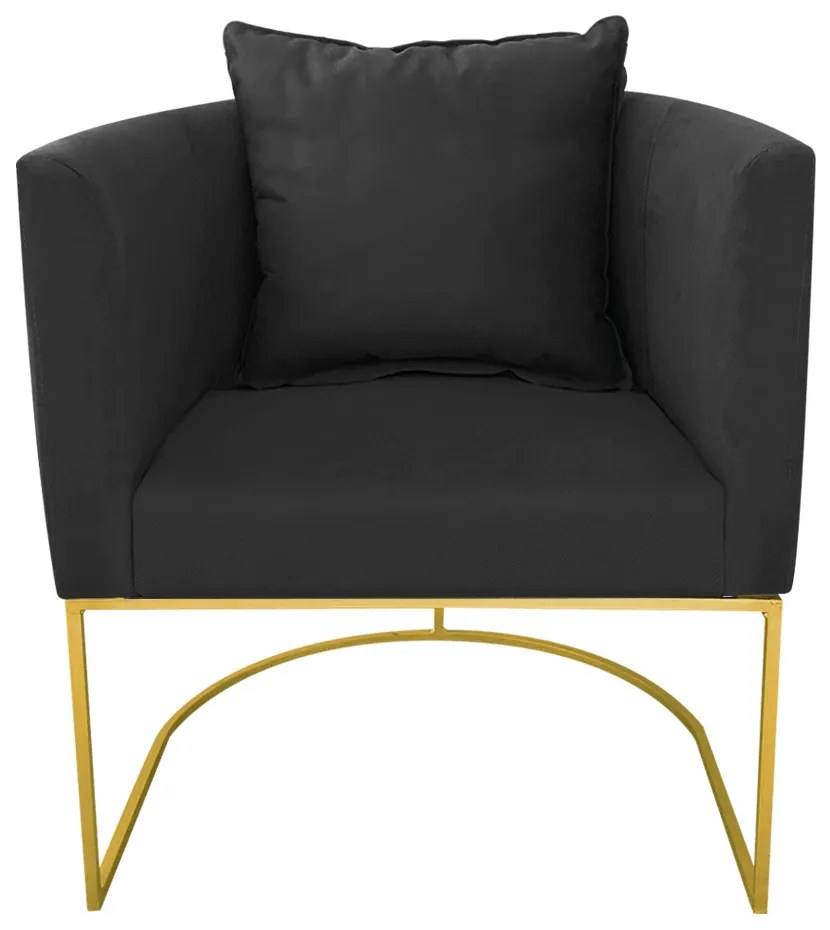 Kit 02 Poltronas Paola Suede Base Metálica Dourado D03 - D'Rossi  - Preto