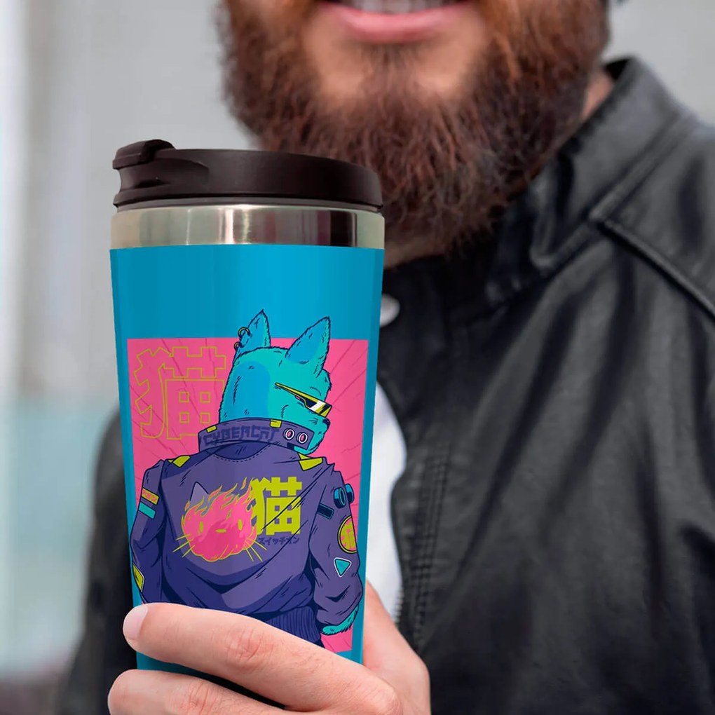 Copo Térmico 500ml Inox Cyberpunk Cat