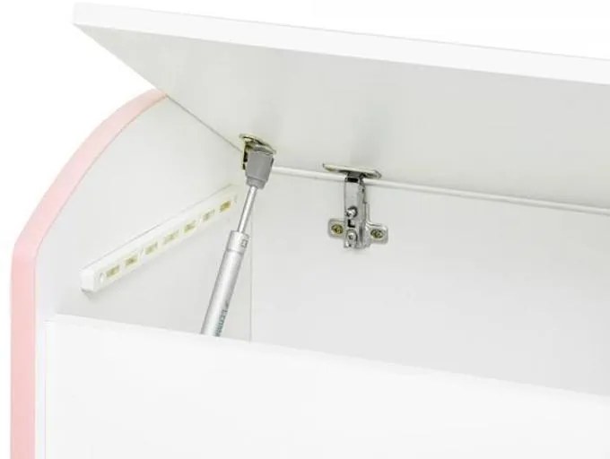 Baú Infantil Organizador Pistão Na Tampa Basculante - Branco/rosa