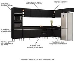 Armário de Cozinha Modulada de Canto 9 Peças CP05 Balcão com Tampo Pre