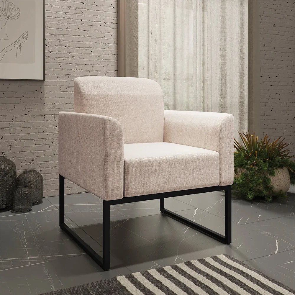 Poltrona Base Industrial Preto Marisa Linho D03 - DRossi - A27 Areia