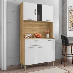 Armário de Cozinha Compacta 92cm Pamela K02 Freijó/Supremo - Mpozenato
