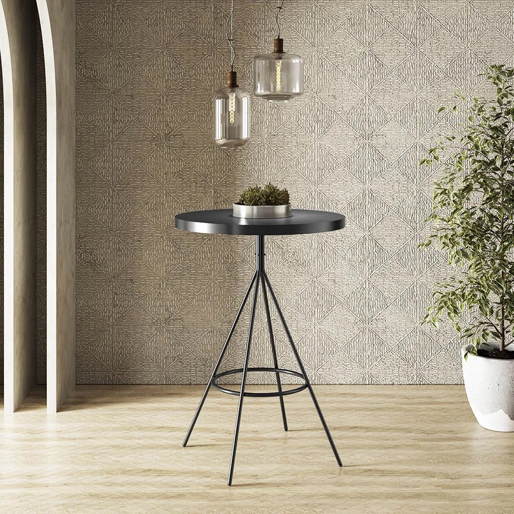 Mesa Bistrô Alta Redonda Cozinha Industrial Pé Aço Dhalia PU S02 - D'Rossi - Preto