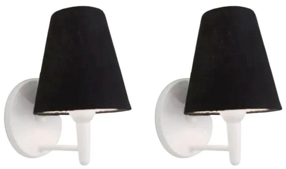 Kit/2 Arandela Cone Md-2004 Base Branco Cúpula em Tecido 14/14x07cm Preto - Bivolt