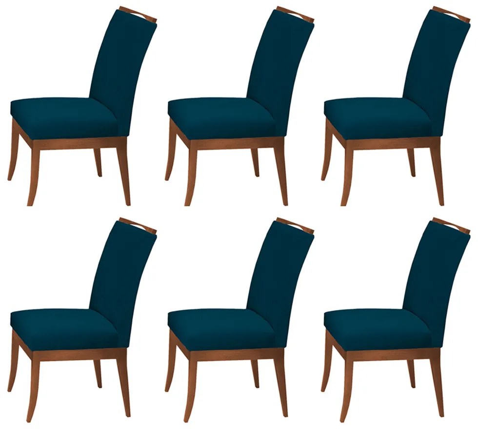 Conjunto 6 Cadeiras Sala de Jantar Lana Veludo Azul Marinho