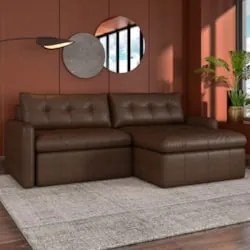 Sofá Retrátil 2 Lugares Para Sala 184cm Elios Couro Caramelo Z55 - Mpo