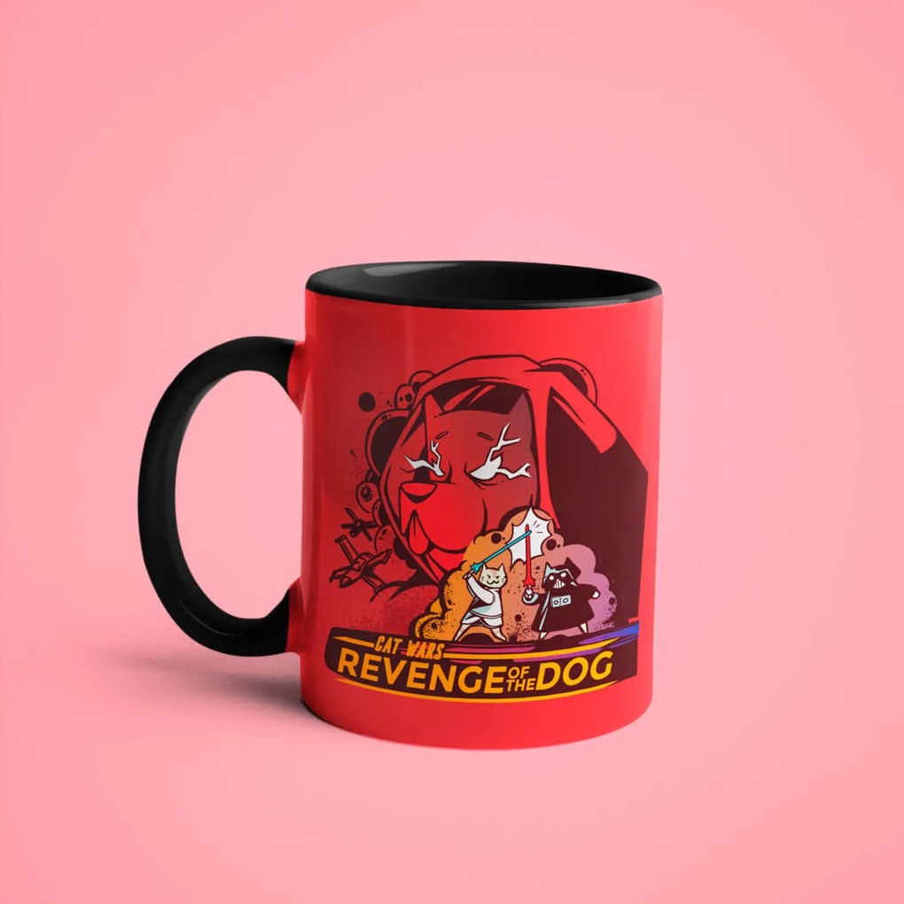 Caneca Cat Wars The Revenge of the Dog Vermelha com Alça Preta