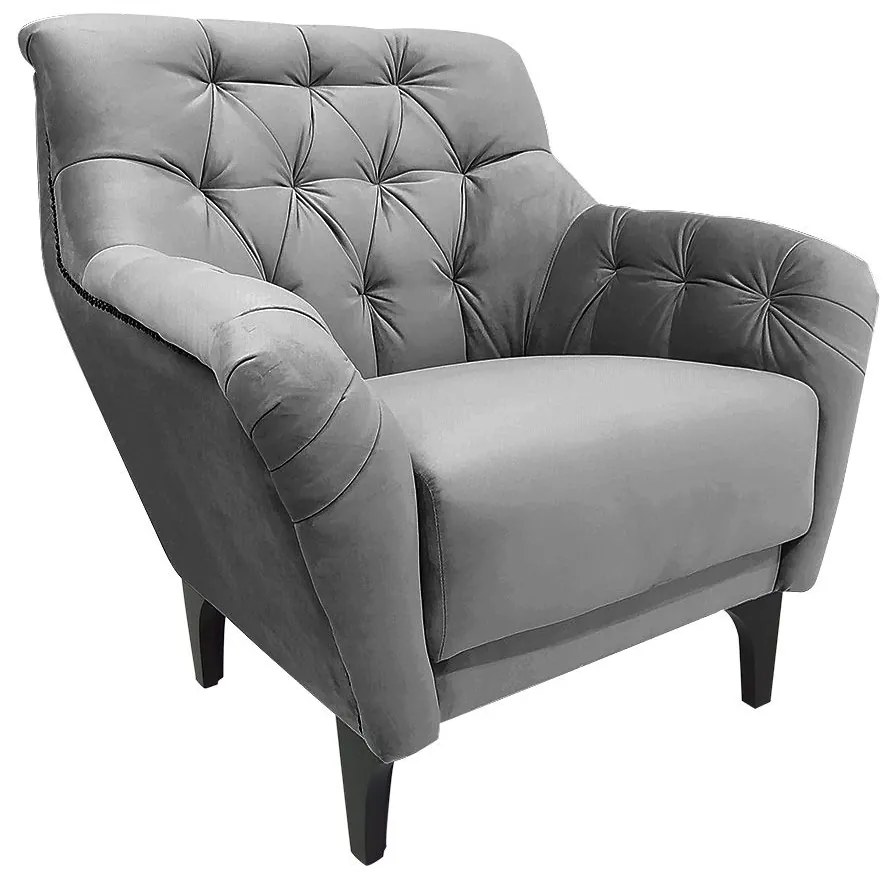 Poltrona Decorativa Roma Botonê Pés Madeira Veludo Cinza - Sheep Estofados - Cinza