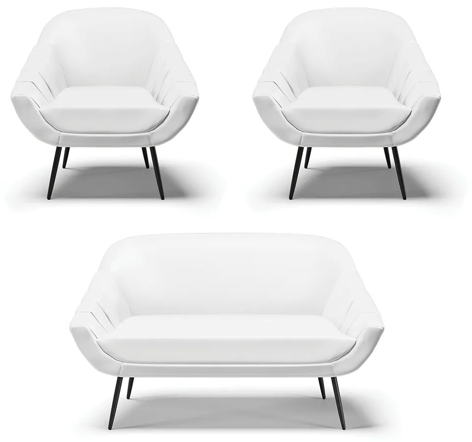 Kit 01 Namoradeira 02 Lugares e 02 Poltronas Giovana Corino Pés Palito de Ferro D01 - D?Rossi - Branco