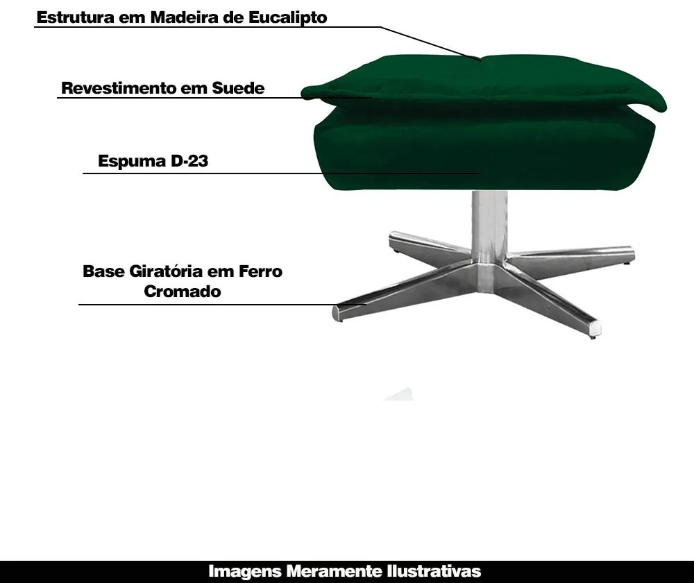 Puff Decorativo Base Giratória Cromada Charger Suede Verde G19 - Gran Belo
