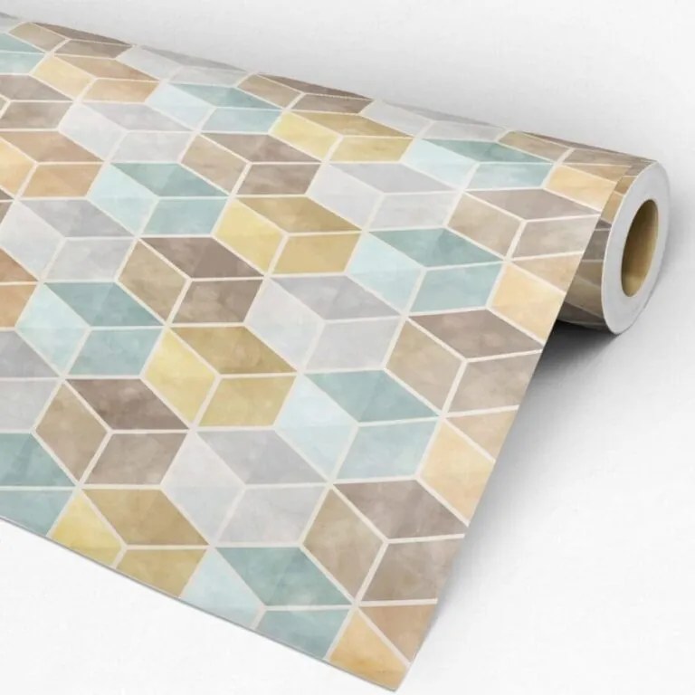 Papel de Parede geométrico cubos multicolor 0.52m x 3.00m