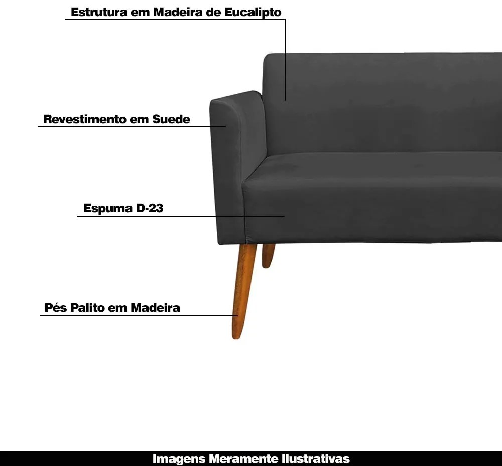 Poltrona Namoradeira Decorativa Isabella Pés Palito Madeira Suede Preto G19 - Gran Belo