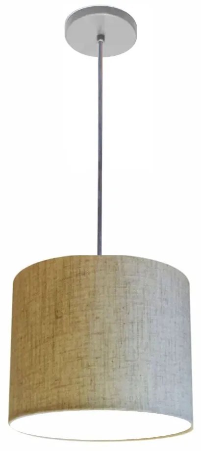 Luminária Pendente Vivare Free Lux Md-4107 Cúpula em Tecido - Rustico-Bege - Canopla cinza e fio transparente