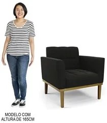Sofá Namoradeira e 2 Poltronas Base Madeira Castanho Ana Suede Preto -