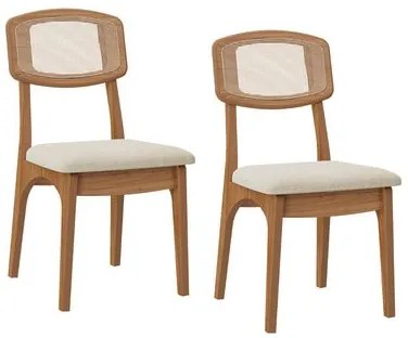 Kit 2 Cadeiras em MDF Freijó Assento Estofado Tweed Liso Claro Encosto com Tela Dalla Costa