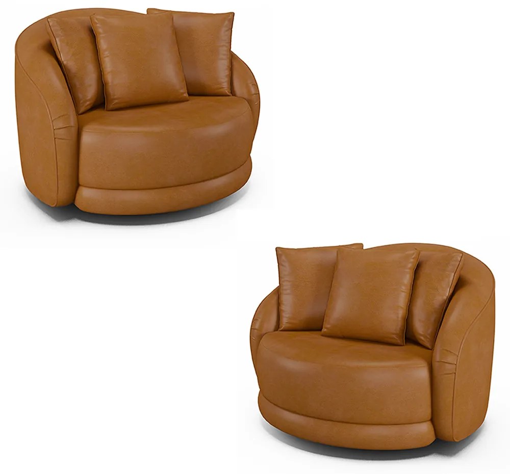 Kit 2 Poltronas Decorativas Base Giratória Galáxia com Almofadas PU Caramelo G45 - Gran Belo
