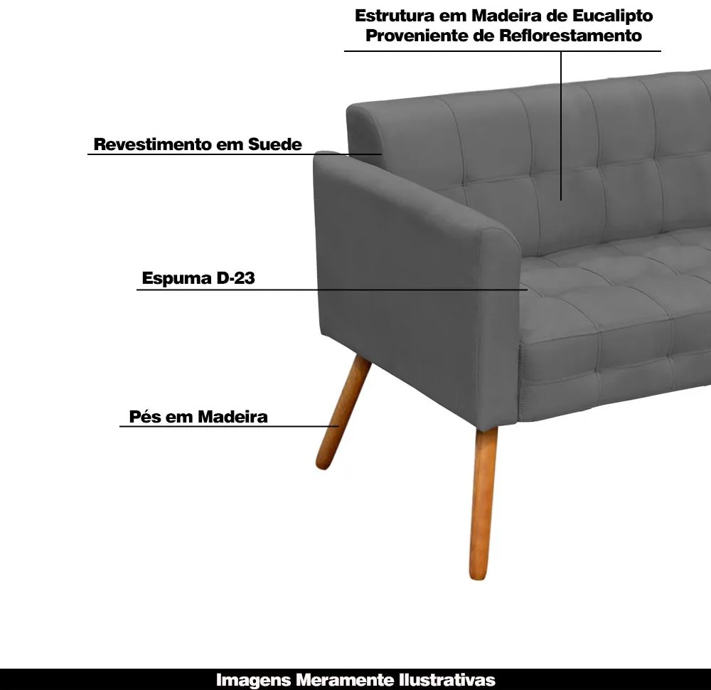 Poltrona Namoradeira Decorativa Pés Palito Karen Suede Grafite G19 - Gran Belo