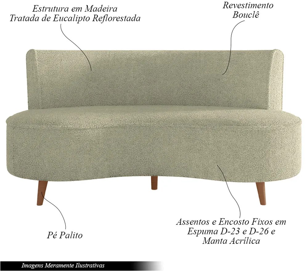Sofá Living 2 Lugares 160cm Aang Pés Palito Bouclê Verde Oliva G33 - Gran Belo