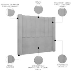 Cabeceira Casal Queen Cama Box 160cm Claire Z04 Boucle Cinza - Mpozena