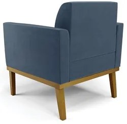 Poltrona Base Madeira Castanho Kit 2 Maressa Suede Azul Marinho - Ibiz