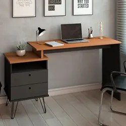 Mesa Escrivaninha Estilo Industrial Flex Lux A06 Freijó/Preto - Mpozen