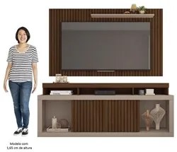 Rack Bancada Com Painel Para TV 65 Pol. Ripado Krome C01 Fendi/Havana