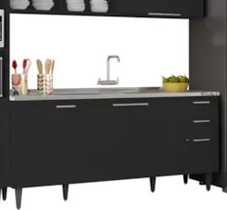 Armário de Cozinha CP04 Com Pia 180cm Pérola Z34 Preto      - Mpozenat