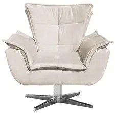 Poltrona Decorativa Base Giratória Cromada com Puff Opla Suede Bege -