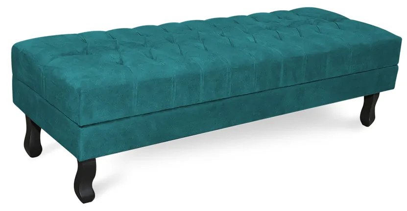 Puff Baú Decorativo Capitonê Luis XV 90x40cm Suede Turquesa - Sheep Estofados - Água