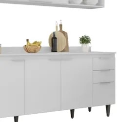 Armário de Cozinha CP13 e Tampo 178cm Pérola M24 Branco     - Mpozenat