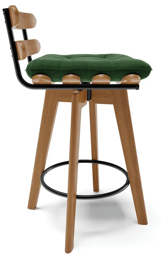 Kit 04 Banquetas Giratória Costela Suede Verde Base Madeira MA70 - D'Rossi