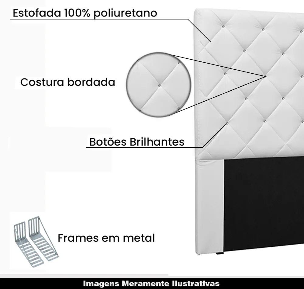 Cabeceira Decorativa Queen Size 1,60M Tàzio PU Branco G63 - Gran Belo