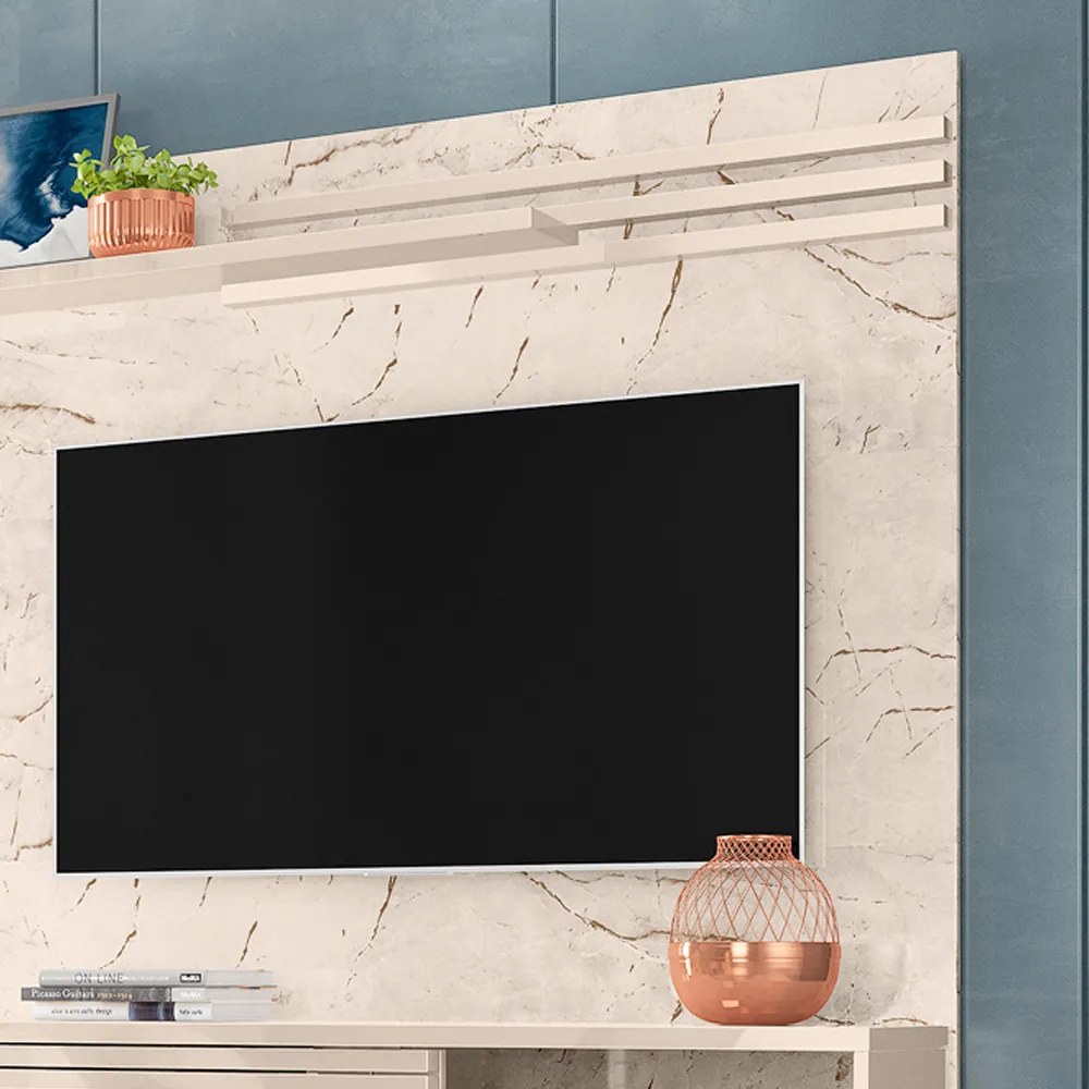 Painel TV 55 Pol 136cm Bancada Suspensa para Sala Briven Calacata/Off White M20 - D'Rossi