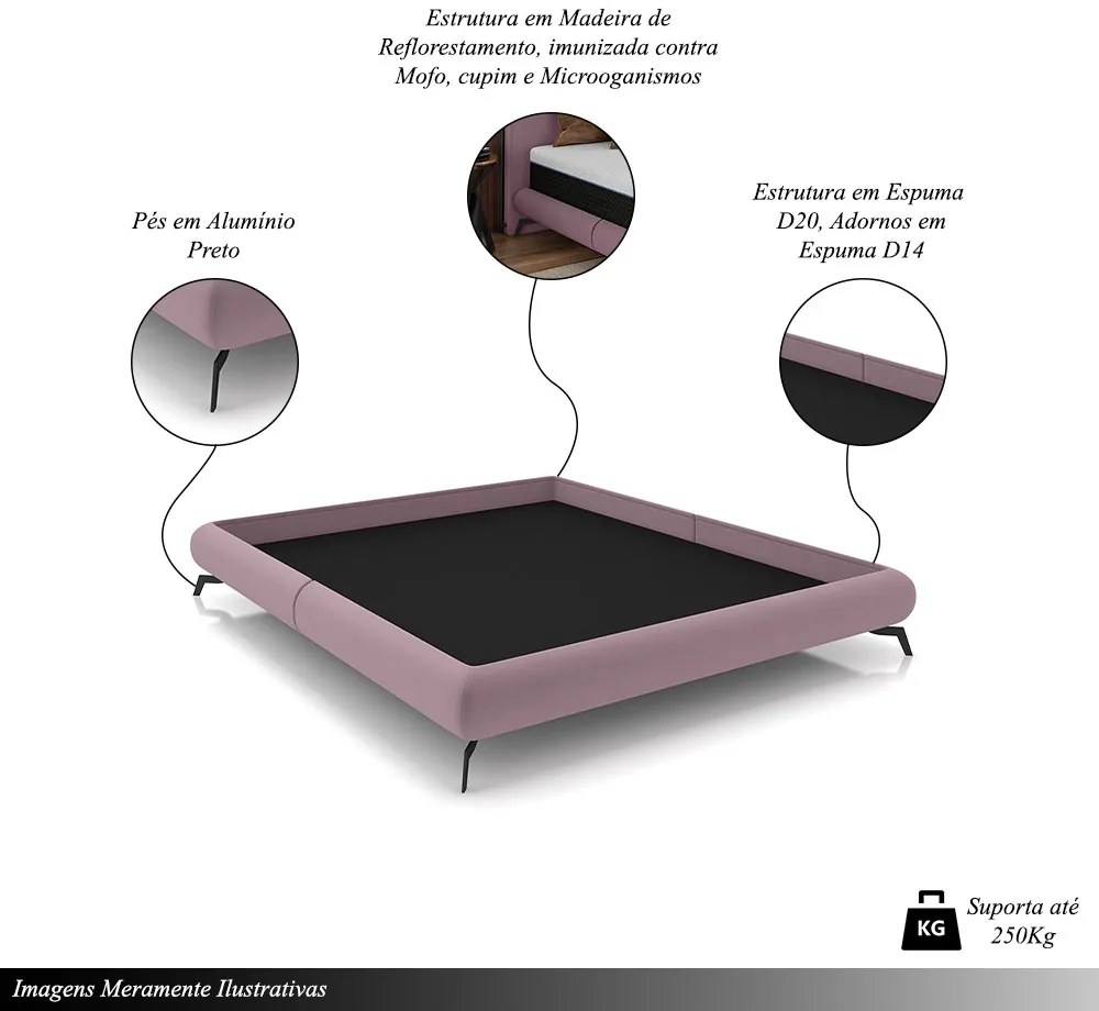 Cama King Size Avulsa Bezos Madeira Imunizada Pés em Aço Revestimento Veludo Rosê G91 - Gran Belo