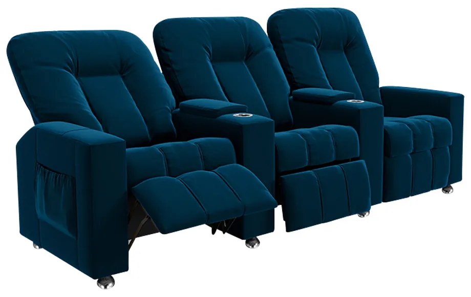 Poltrona Reclinável 3 lugares para Sala de Cinema Pequim Veludo Azul Marinho G23 - Gran Belo