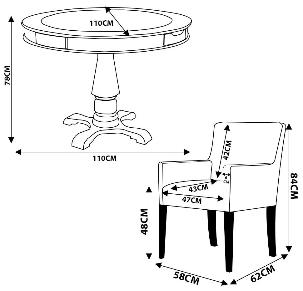 Mesa de Jogos Carteado Redonda Victoria Tampo Reversível Preto com 4 Cadeiras Liverpool PU Sintético Preto Liso G36 G15 - Gran Belo