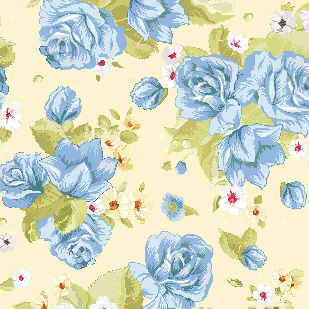 Papel de Parede Floral Amarelo e Azul