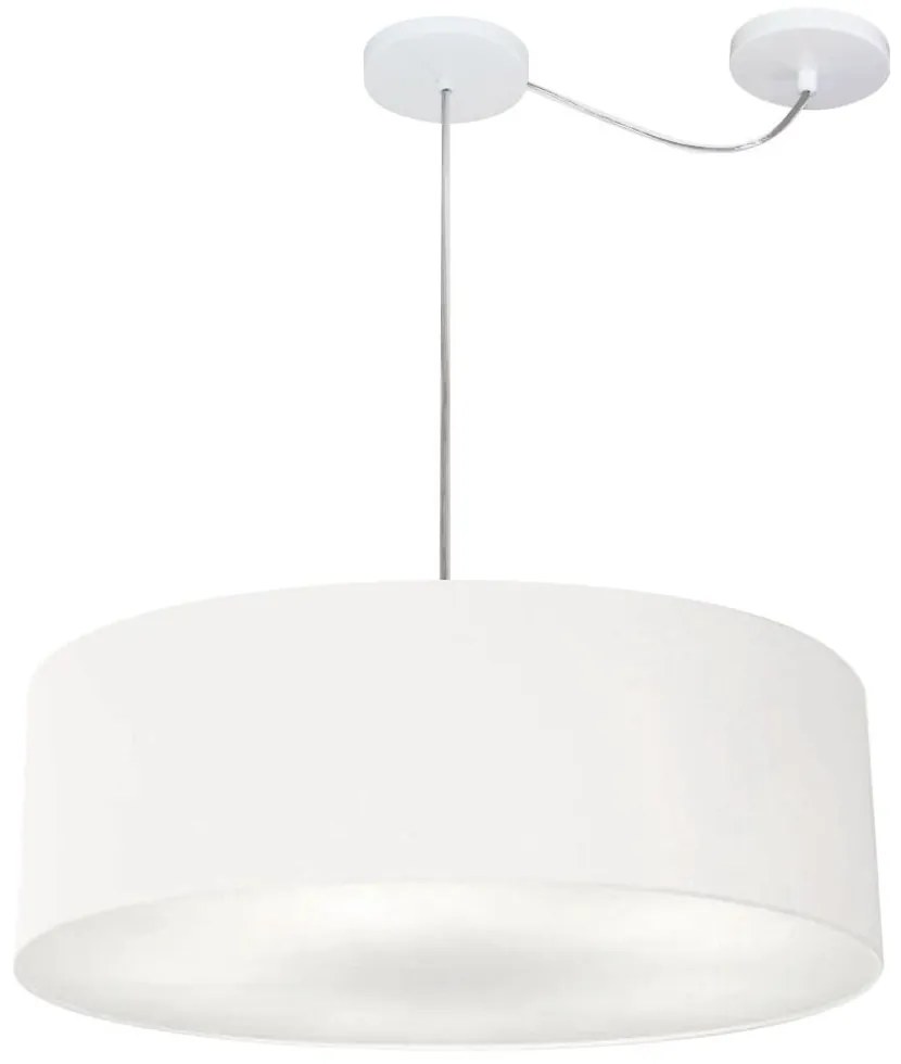 Lustre Pendente Cilíndrico Com Desvio Md-4262 Cúpula em Tecido 55x15cm Branco - Bivolt