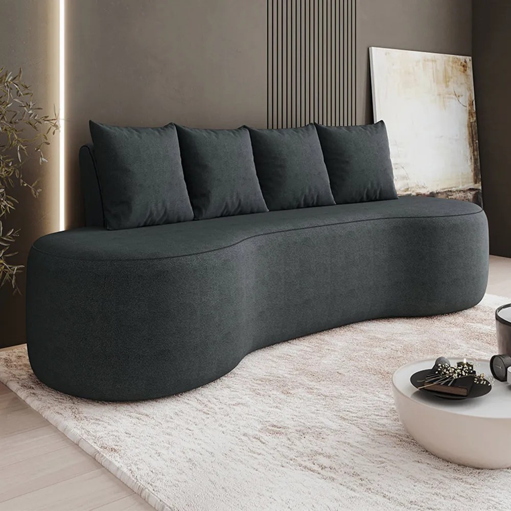 Sofá 3 Lugares Orgânico 210cm com Almofadas Benin Bouclê B03 - D'Rossi - Preto