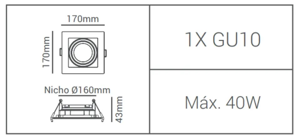 Spot De Embutir Quadrado Recuado 17X17X4,4Cm 1 X Ar111 - Branco | Opus...